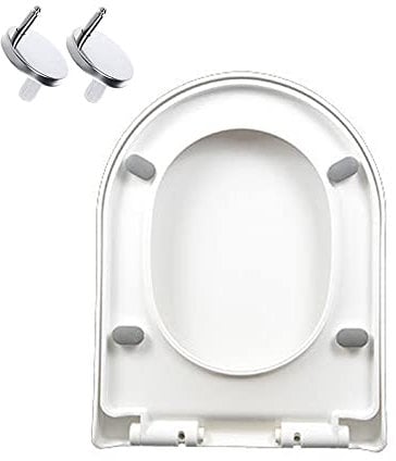 D-förmiger Toilettensitz, Soft-Close-Toilettensitze, weiß, mit Schnellverschluss, Toilettendeckel aus Kunststoff mit verstellbaren Scharnieren, langlebiger Toil(9012)