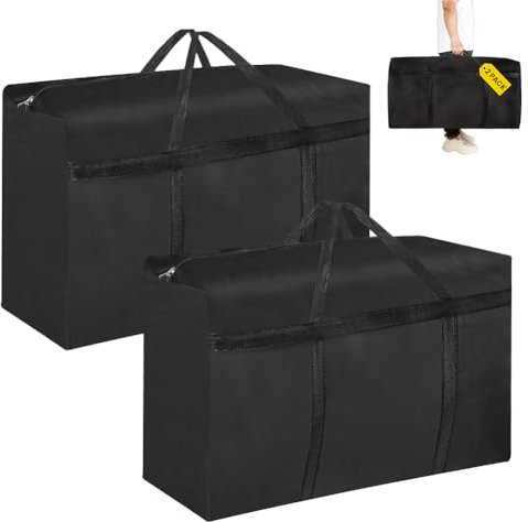 HOTUT Große Aufbewahrungstasche,2 Stück 120L Oxford Umzugstaschen mit Reißverschluss und Griff,Wasserdichte Tragetasche für Umzug Kleidung Bettdecken Bettwäsche Aufbewahrung (Schwarz)