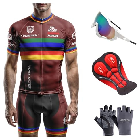 HECLOK Herren Radtrikot Set Kurzarm, Atmungsaktives Jersey & Bibshorts mit 9D Gel-Polster für Rennrad & Mountainbike, Schnelltrocknende, Individuell bedruckbar Logo (Set-3,xx_l)