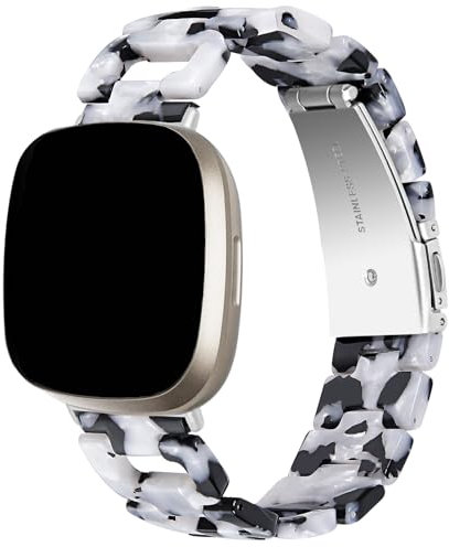 Xkravo Ersatzarmband Kompatibel mit Fitbit Versa4/ Versa3, Einstellbar Resin Watchband Harz Armband Damen Uhrenarmbänder für Fitbit Sense2/ Sense (Schwarz & Weiß)