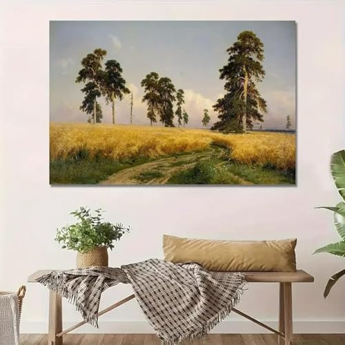 GOSRD Moderne Drucke, Ivan Shishkin, Leinwandbild, Wandkunst – Rye Fields Shishkin, Posterdruck, Wandkunst, Gemälde, Poster, Wohnzimmer, Zuhause, 60 x 80 cm, rahmenlos