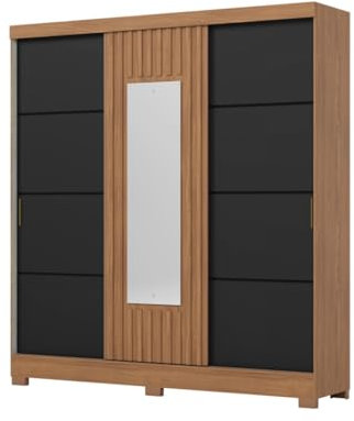 Vicawu Armoire À Portes COULISSANTES TALANTO, Noir/Nature, 199,5 x 48 x 215 cm, Armoire à 3 Portes coulissantes 199,5 x 48 x 215 cm