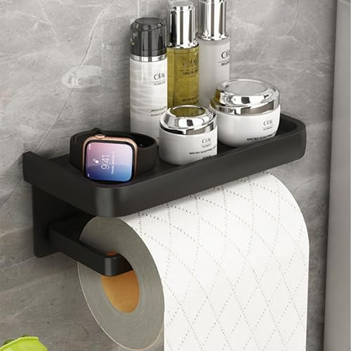 Shakub Toilettenpapierhalter Schwarz Matt, Wandmontierter klopapierhalter aus Aluminium, Toilettenpapierhalter Ohne Bohren, Toilettenpapierhalter mit Paletten für Bad, Küche und Toilette
