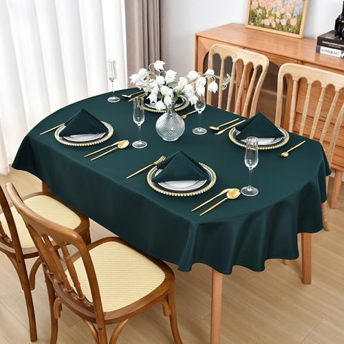 Viiamacki Dunkelgrüne ovale Tischdecke, 152,4 x 305,5 cm, Flecken- und knitterfrei, maschinenwaschbar, Polyester-Tischdecke, Stoff-Tischdecke für Esszimmer, Buffet, Party und Außenbereich