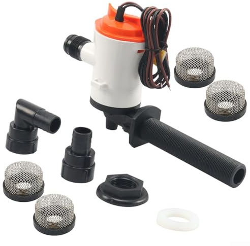GLFLOW Marine Live Well Pump 800GPH 12V Boat Bilge Pump With Mesh Strainers For Fish Bait Tank Canoe Water System 4M Head