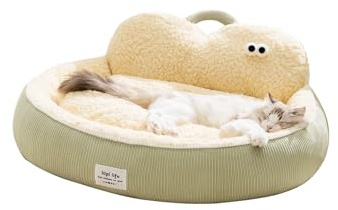 Galatée Katzenbett, Rundes Donut-Katzenbett Für Hauskatzen, Waschbares Luxus-Hundebett, Flauschiges Katzensofa, Superweiches Plüsch-Haustierbett Mit Rutschfester Unterseite(XL, Grün)