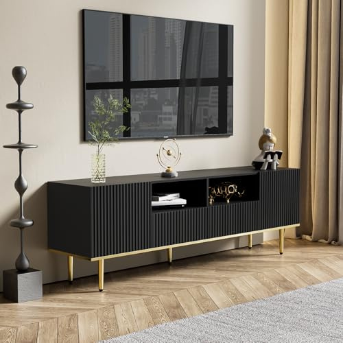 Mobile porta TV con 2 ante, tavolo TV con piedini in metallo dorato, mobile basso TV con 2 cassetti, supporto TV per televisori fino a 65 pollici, tavolo TV per soggiorno camera da letto, 165 x 36 x