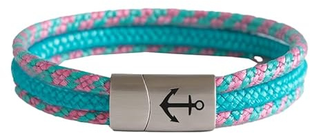 Paris Montana Das Original Segeltau-Armband Tidewisp, Unisex, mit Edelstahl Sicherheits-Magnetverschluss & Anker Gravur, Multistrang-Design, Paracord, 8 mm Durchmesser, handmade