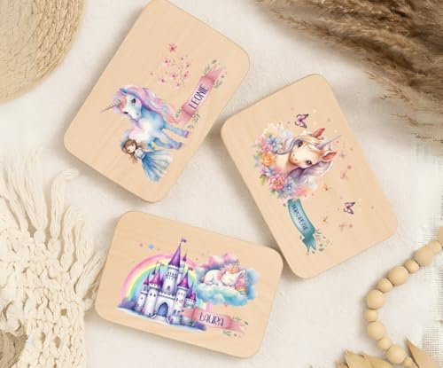 wolga-kreativ Personalisiertes Frühstücksbrettchen Kinder mit Einhorn-Motiv – Holzbrett mit Namen – Niedliches Geschenk zur Taufe, Geburt & Geburtstag – hochwertiger UV-Druck