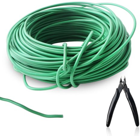 BTIUGYI 40 m Grüner Gartendraht mit Schneider, 3.5mm Flexibler Pflanzendraht, Pflanzendraht Gummiert für Gartenarbeit, Tomaten, Weinreben, Weicher Pflanzendraht für Low Stress Training