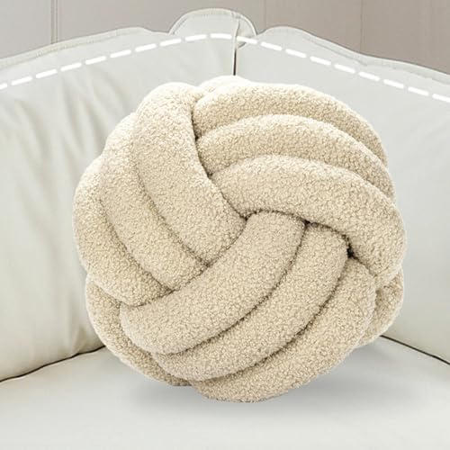 Knotenkissen, Geknotetes Kissen, Knotenkugelkissen, Ø 22 cm Weicher Knotenball Kissen, Geknotete Kugel Wurf, Heimdekoration, Knotted Cushion for Home Decoration, Bedroom, Couch(Beige)