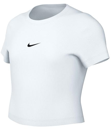 Nike Sportswear Geripptes T-Shirt Mit Schmaler, Verkürzter Passform Für Ältere Mädchen, White, II3598-100, XS