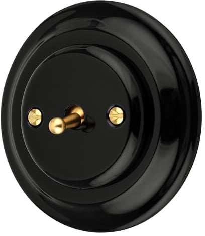 Unterputz Porzellan Retro Toggle Brass Schalter, Wechselschalter, All-in-One, Serie PR1 schwarz
