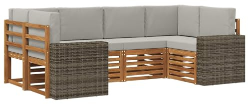 vidaXL Ecksofa Set mit Kissen 6 pcs Natürlich und Hellgrau Polyester, Gartenlounge, Moderne Ecksofa, langlebige Sitzgelegenheit, Terrassenmöbel, bequemes Wohnen