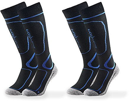 Black Crevice Lot de 2 Paires de Chaussettes de Ski pour Homme et Femme - Chaussettes de Snowboard avec Rembourrage spécial aux Zones de Charge - Régulation de la température et Respirantes