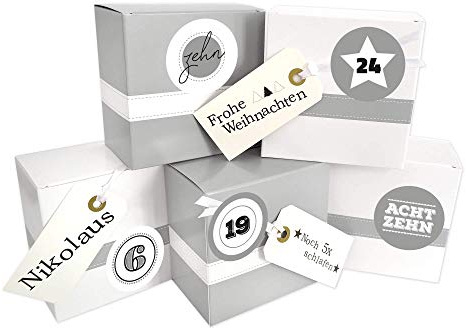 Frau WunderVoll Adventskalender Schneeflöckchen, Ziffern grau - Weihnachtskalender Bastelset Adventskalender zum Befüllen/Weihnachten, Papiertüten, Kinder, Zahlen, Geschenkbeutel, Aufkleber