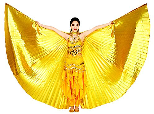 FJROnline Dance Fairy Ägypten-Bauchtanz-Isis-Flügel mit Stäbchen/Stäben für Karnevalskostüme (Stäbchen/Stäbe inklusive) (Gold)