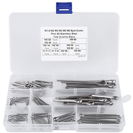 90 Stk Splinte Sortiment, Edelstahl Splinte Set mit Sortimentskasten Sicherungssplinte in 11 Arten M1,5 M2 M3 M 4 M5 M6 Größen Metallsplinte Cotter Pin für Autos Wohnmobile Gartengeräte