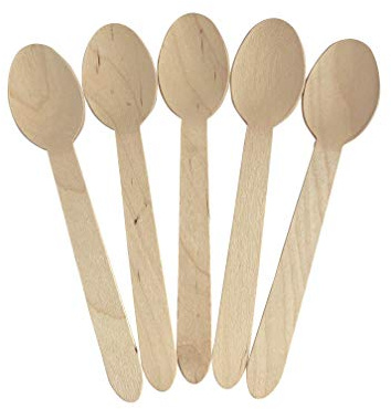 1000 Count | KingSeal Disposable Birch Wood Cutlery Spoons, Biodegradable and Earth Friendly, FSC Certified, 6.25 Inch Length, Bulk Pack - 10 Pack x 100 Spoons