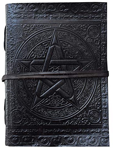 Leder-Tagebuch für Frauen, handgefertigt, Pentagramm, Buch der Schatten Grimoire, keltisches Unni-Notizbuch, schwarz, spiralförmig, Leder-Tagebuch, Reisetagebuch, 17.8 x 12.7 cm