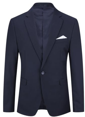 YOUTHUP Blazer Homme Slim Fit Un Bouton Veston Blazer Casual Couleur Unie Veste Mariage Business Soirée, Bleu Marine, S