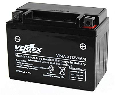 Vertex VP4A-3 Sealed AGM Motorcycle/Powersport Battery, 12V, 4Ah, CCA (-18) 60, Replaces: CB4L-B, YB4L-B Perfect battery for Motorcycle, ATV's, Personal Watercraft and Snowmobiles