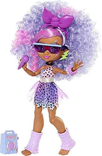 Cave Club Bashley Dino Rockin' Party-Puppe (~ 20,3 cm) bewegliche Modepuppe mit violettem Haar, 10 Accessoires inklusive tragbarem Haargummi, ab 4 Jahren