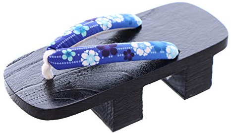K-G-25-5 Blau Sakura Blumen Schwarz Holz Japan Geta doppel Absatz Sandale Tabi Kimono Geisha (Numeric_40)