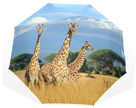 Umbrella African Forest Tree Animal Giraffe Windproof 3 Fold Umbrella for Women Men Girls Boys Unisex Ultralight Outdoor Travel Compact Umbrella