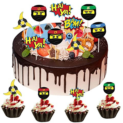YISKY Ninja Cupcake Topper, 24 Stück Kuchen Tortendeko, Ninja Warrior Kuchendeckel, Geburtstagstorte Dekoration, Kuchendekoration für Kinder Geburtstag, Ninja Thema, Weihnachten, Partydekoration
