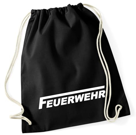 Huuraa Turnbeutel Feuerwehr Geschenk | Sportbeutel 12 Liter Black Baumwolle Schwarzer Rucksack Geschenkidee Unisex Beutel mit Kordelzug Baumwollbeutel