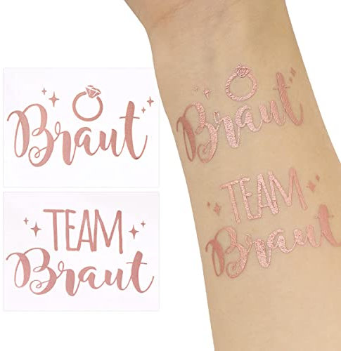 20 Pcs Team Bride Tattoos Rosegold 2 x Braut & 18 x Team Braut Temporäre Tattoos für Bachelorette Partydeko Junggesellinnenabschied Accessoires JGA Frauen Hochzeitsdeko usw.