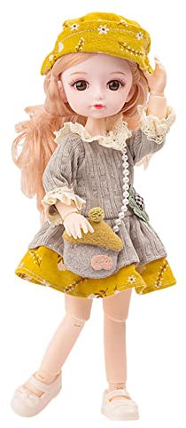 predolo Flexible 13 Gelenke BJD Puppe, 26 cm Modepuppe, 1/6 Kugelgelenkpuppe mit Kleid Und Schuhen, Langes Haar, Große Augen, Make Up, Rote Haare