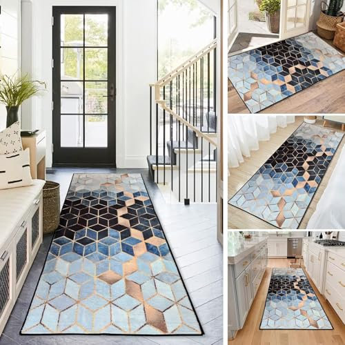 BAYUE Läufer Teppich Lang Flur rutschfest Waschbar 60X500CM,Modern Küchen Teppich Polyester Dauerhaft, Schlafzimmer Muster Carpet, für Wohnzimmer Büro Esszimmer, Anpassbar Teppichläufer Meterware