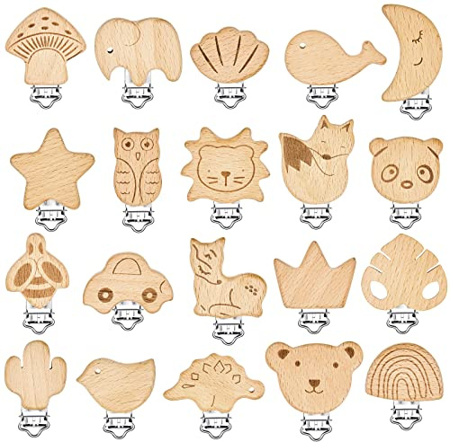 Boao 20 Pcs Wood Pacifier Clips Toy Suspender Clips for Baby, Classic