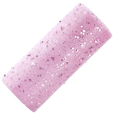 Rouleau de Tulle Bobine de Tulle à Paillettes Tissu de Tulle avec Paillette pour Mariage, Anniversaire, Tutu, Emballage, Banquet, Artisanat, Polyester（15cm x 25Yards）(Rose)