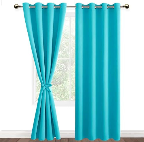 DWCN Vorhang Blickdicht Verdunkelungsgardinen mit Ösen 2 Stücke Thermogardine für Wohnzimmer,Schlafzimmer,Türkis,245x140cm(HxB)