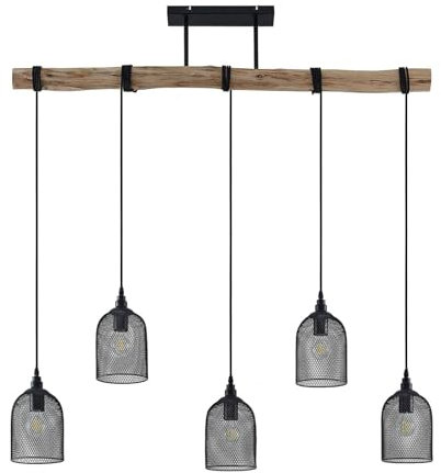 Lindby Pendelleuchte Dolcin (Retro, Vintage Antik) aus Holz (5 flammig E27) - Hängeleuchte Esstischlampe Hängelampe Wohnzimmerleuchte