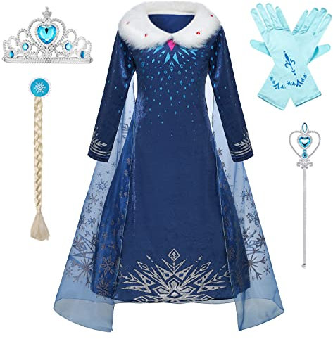 IWFREE Déguisements Princesse Elsa Petites Filles Robe Manches Longues Princesse Reine des Neiges Costume et Accessoires B13
