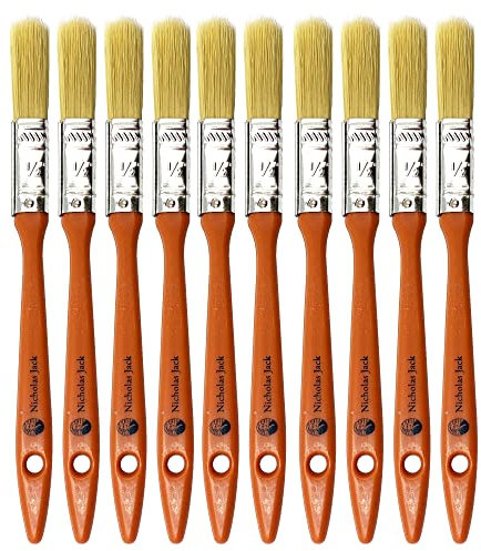 10 Pack Paint Brushes Ideal for Walls & Ceilings, Paint Brush Set with Synthetic Bristle Brush, Heavy-Duty Gloss Paint Brush for Fiberglass and Laminating (0.5 Inch)