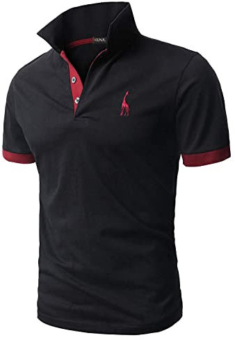 KUNJLELP Men's Regular-Fit Cotton Pique Polo Shirt Short Sleeve Golf Polos,Black,XXXL