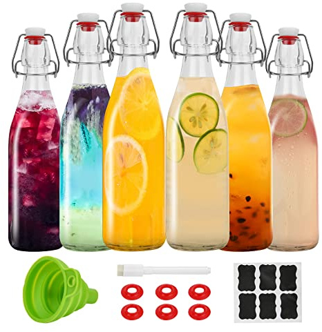ZEBEIYU Botellas de vidrio con tapa oscilante de 16 onzas con tapas herméticas para elaboración casera, kombucha, segunda fermentación, kéfir de agua, bebidas, refrescos, aceites, vinagre, limoncello