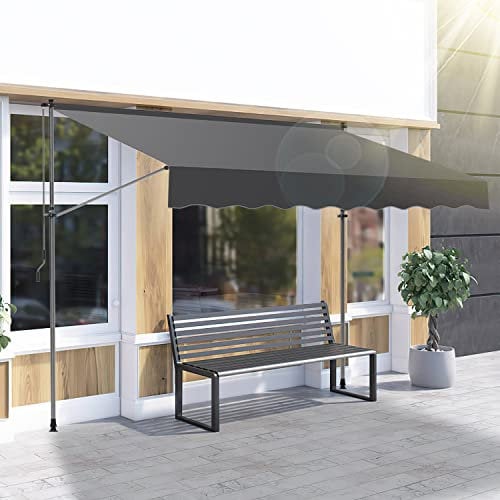 Izrielar Klemmmarkise Markise Balkonmarkise ohne Bohren mit Handkurbel 200cm Grau, Höhenverstellbar Einziehbar Sonnenschutz, wasserdicht, UV-beständig, Polyester