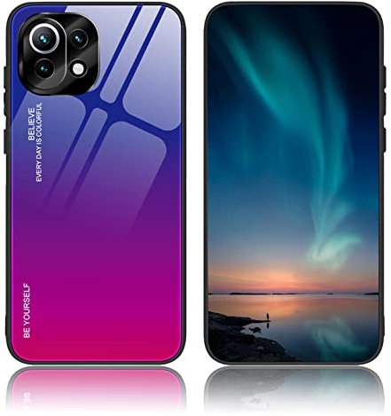 BORYA Hülle für Xiaomi 11 Lite 5G NE/Xiaomi Mi 11 Lite, Ultra Dünn Weiches Silikon TPU Bumper Stoßfest Handyhülle, Elegant Bunt Gradient 9H Gehärtetes Glas Schutzhülle, Gradient Blau-Rot