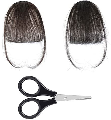 Clip in Bangs, Clip in Fringe Real Hair, Hair Extensions Bangs, Pony Extension Fringe Bangs, Clip in Fransen Pony mit Schere, Air Bangs Natürliche Haarteil, Natürliches Schwarz, Braun Schwarz, 2 Stück