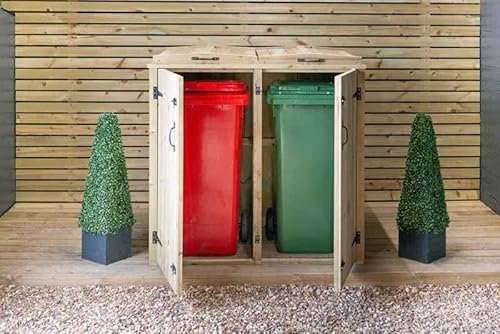 Garden Village Chatburn Double Wheelie Bin Store - Timber - L80.4 x W145 x H120 cm - Fits 2 x 180L or 2 x 240L Wheelie Bins