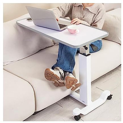 POCHY Überbett-Nachttisch, klappbarer Beistelltisch, Stahlrahmen, Überbetttisch, verstellbar, mit Rollen, mobiler Stehschreibtisch, 90 x 40 cm, Laptop-Schreibtisch