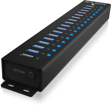 ICY BOX USB HUB (17 Ports) 16x USB & 1x USB Laden, USB 3.2 Gen 1 (5 Gbit/s pro Port), mit 96W Netzteil, USB-A, Aluminium, IB-HUB1717-U3