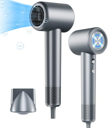 Panamalar Secador de Pelo Iónico, Profesional Secador de Pelo Secado Rápido 1600W con 110000 rpm Alta Velocidad/2 Velocidades 4 Temperatura/360°Boquilla Magnética Para Viajes en Casa, Gris