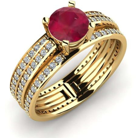 Ruby Round 6.00mm Stackable Ring Set | Sterling Silver 925 With Yellow Gold Plated | Wedding, Engagement And Anniversary Collection